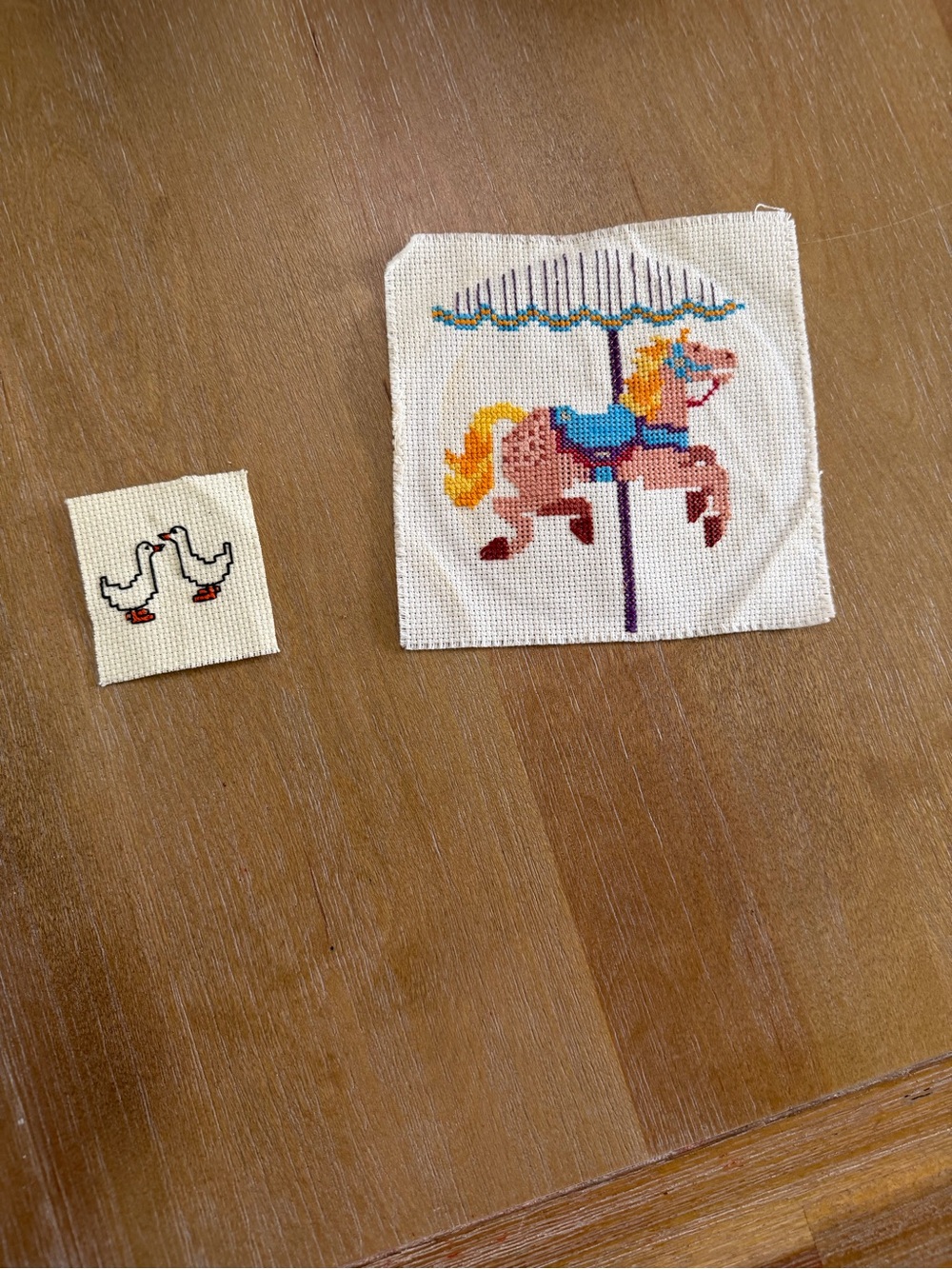 Embroidered Carousel Horse & Ducks Cross Stitch Squares - Multicolor